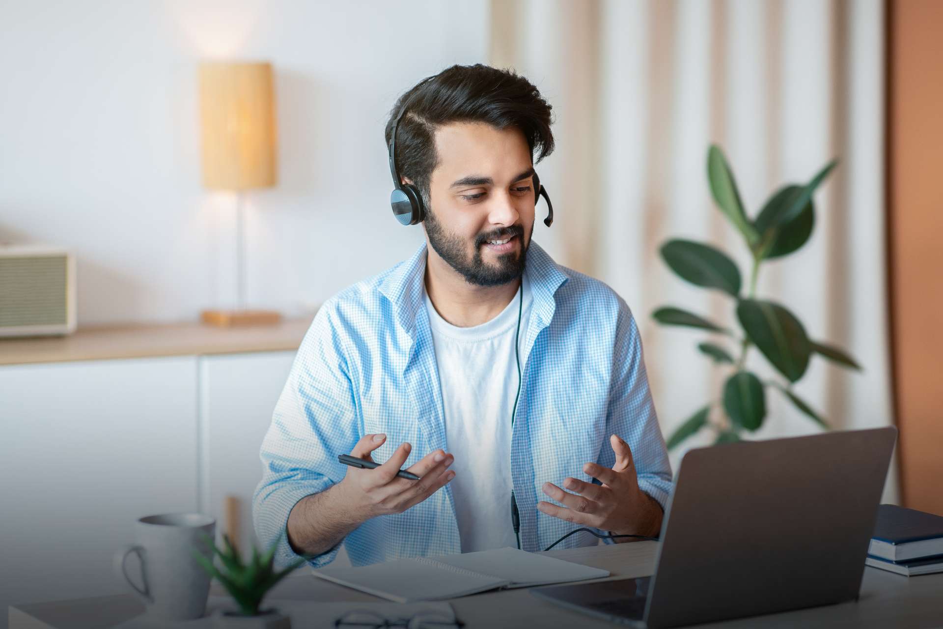 user working on a voip system