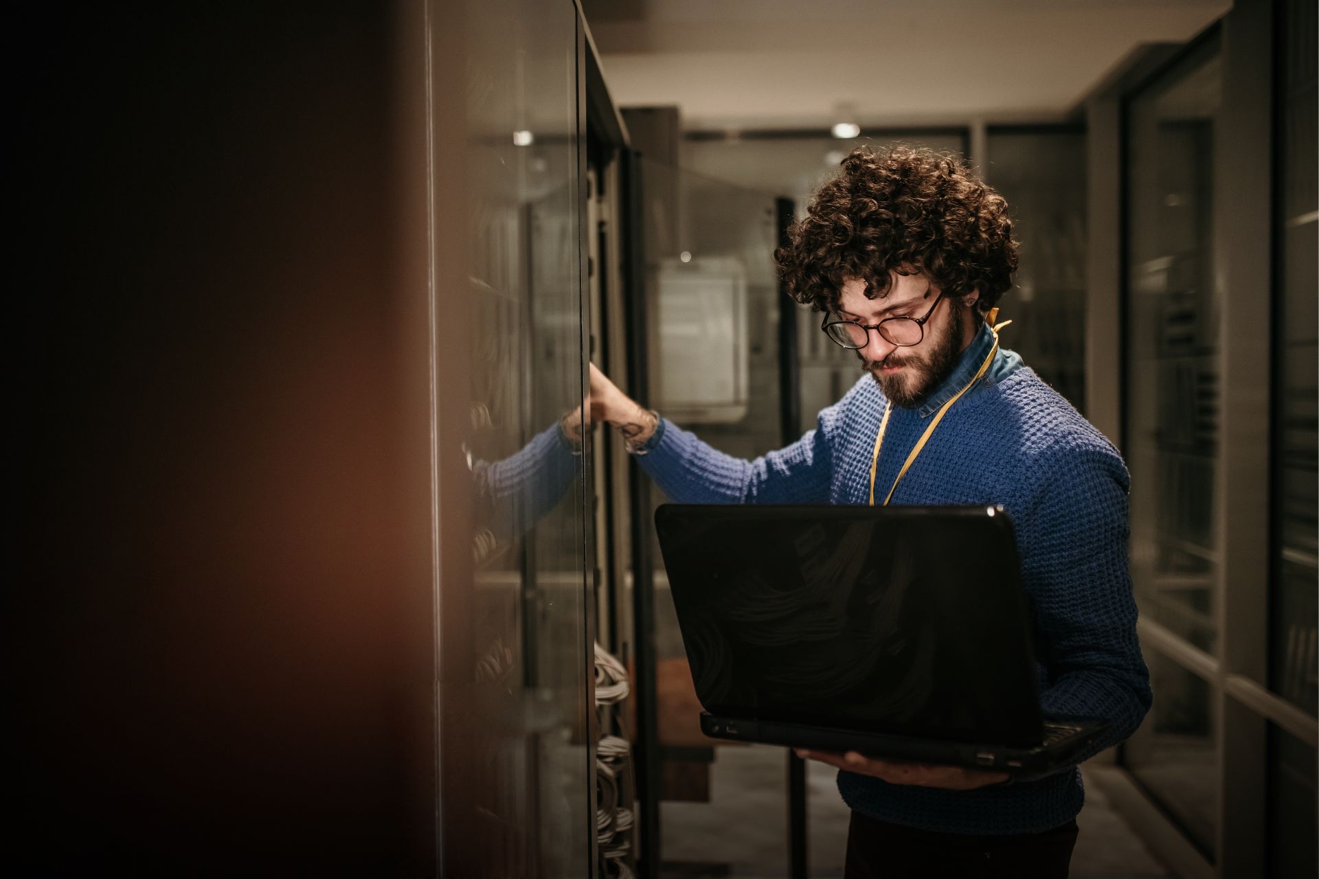 datacenter worker in server room